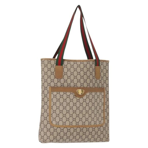 GUCCI GG Plus Supreme Web Sherry Line Tote Bag PVC Beige Gold - Picture 2 of 16